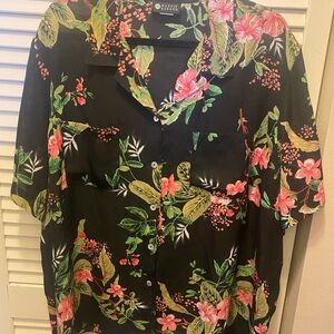 Maggie Barnes Black and Pink Floral Button Down Shirt
